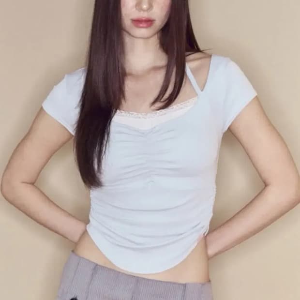 플리즈노팔로우 지젤 셔링 탑 베이비블루