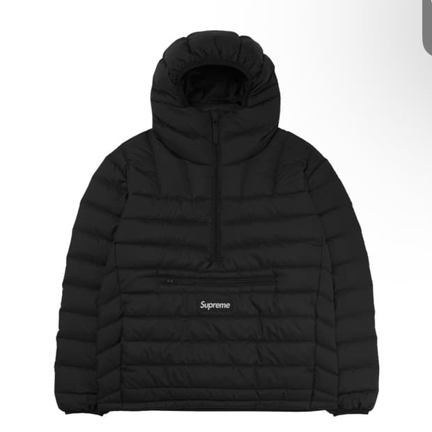 [M] 슈프림 마이크로 다운 하프 집 후드 풀오버 블랙 - 25FW 