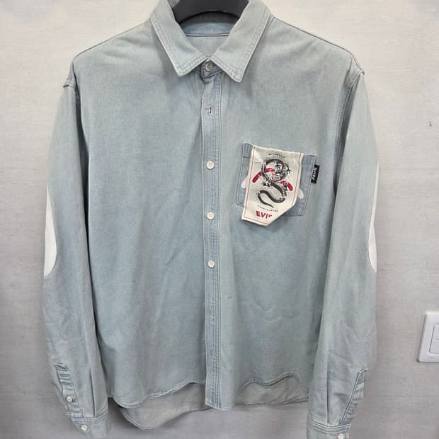에비수 레더 로고 연청 데님셔츠 긴팔 xl