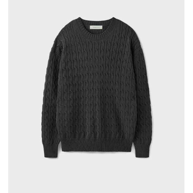 (L) 유니온블루 케이블 코튼 니트 카키 그레이