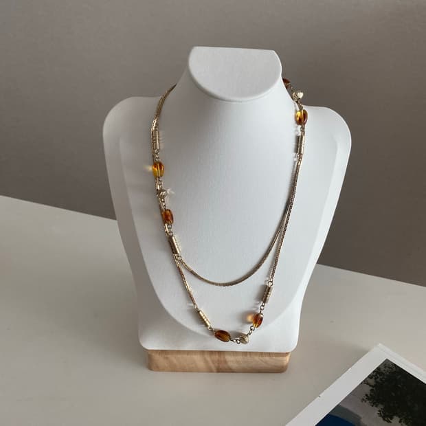 오렌지 호박 빛 롱 체인 목걸이 