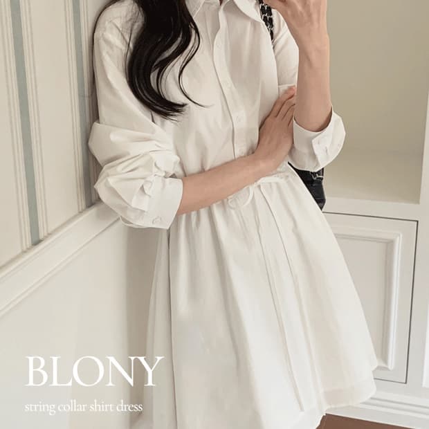 모어렌 블로냐 스트링 카라 셔츠 원피스 어나더트위
