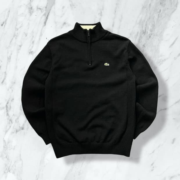 라코스테 블랙 암패치 하프집업 니트