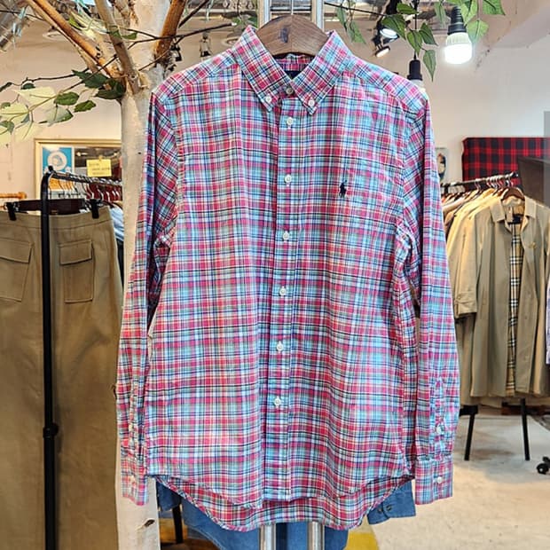 RALPH LAUREN 랄프 로렌 코튼 체크 카라 셔츠
