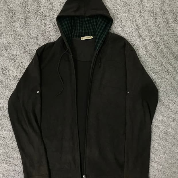 black check-lined hooded jacket