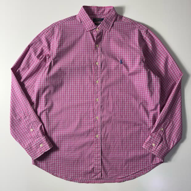 Polo  폴로 랄프로렌 자수 코튼 핑크 체크 셔츠 