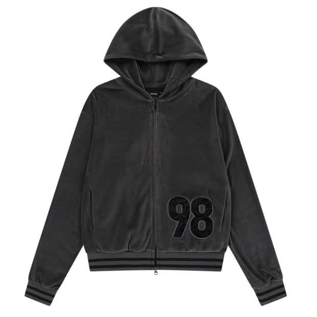 98 Patch Velour Zip-Up Hoodie (Dark Gray