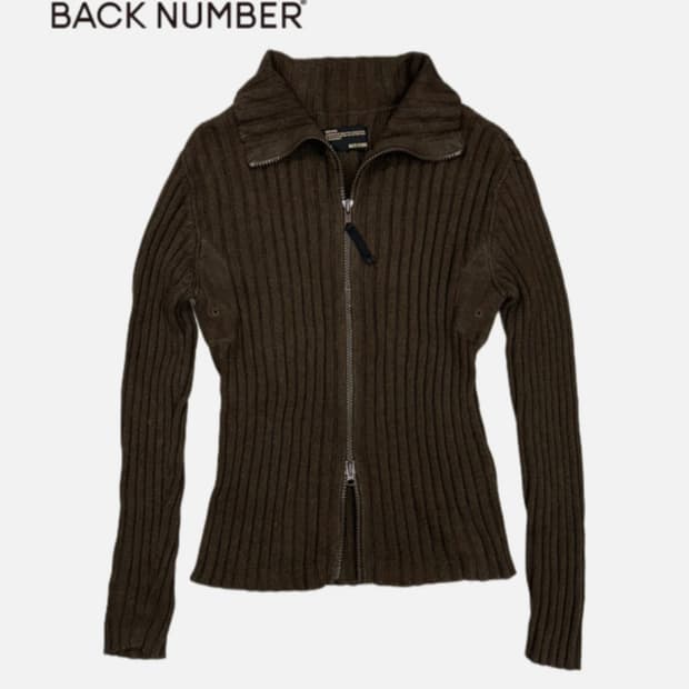 BACK NUMBER brown ribbed knit zip-up