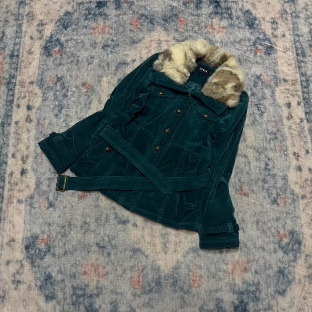 Edwin y2k emerald corduroy rex fur jacke