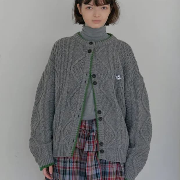 노컨텐츠 케이블 니트 가디건 그레이
