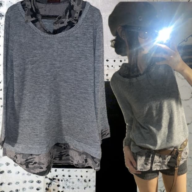 카모 포인트 그레이 니트 롱슬리브