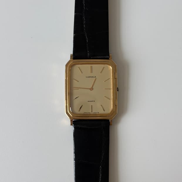 1980년대 Lassale 울트라 슬림 골드 탱크 쿼츠 남성
