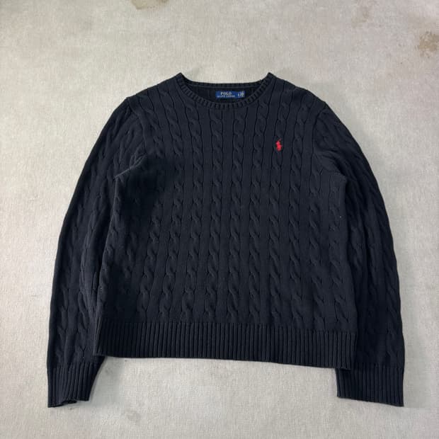 100 폴로랄프로렌 꽈배기 블랙 코튼 니트