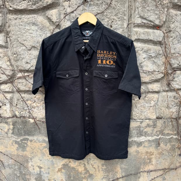할리데이비슨 빈티지 110주년기념 자수 반팔 셔츠 블랙 L