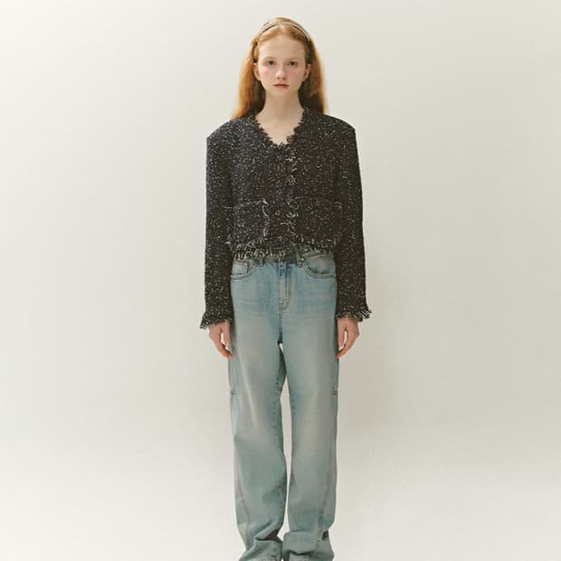 누아르나인 프린지 트위드 울 누빔 자켓