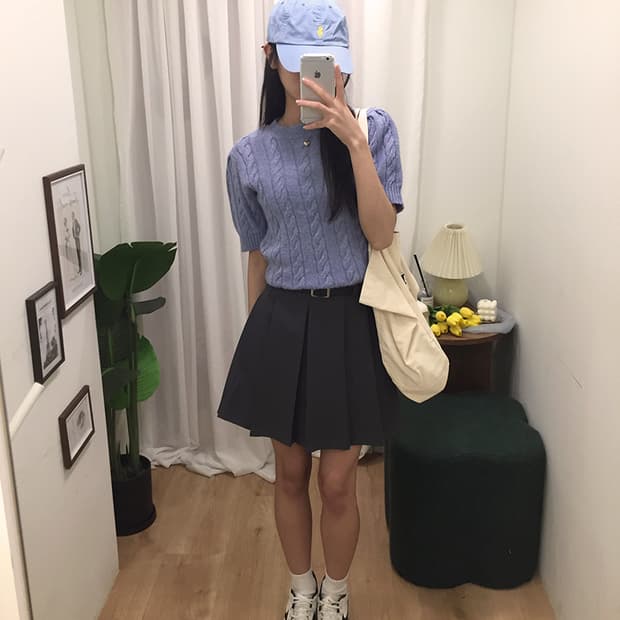 여성 빈티지 꽈배기반팔니트 95