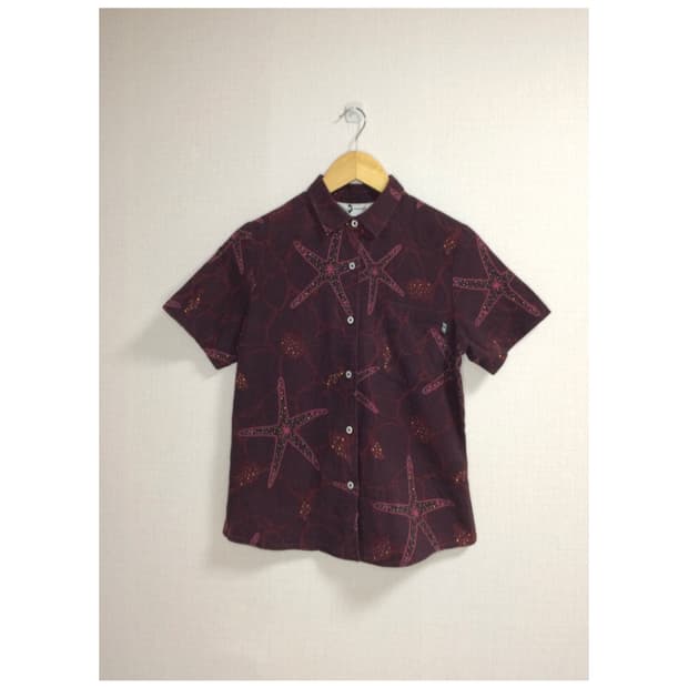 빈티지 딥퍼플 컬러풀 프린팅 반팔 셔츠