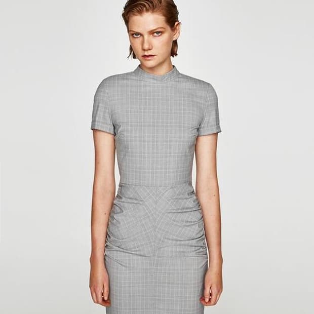 자라 ZARA 체크 셔링 모크넥 반팔 원피스 택달린새옷