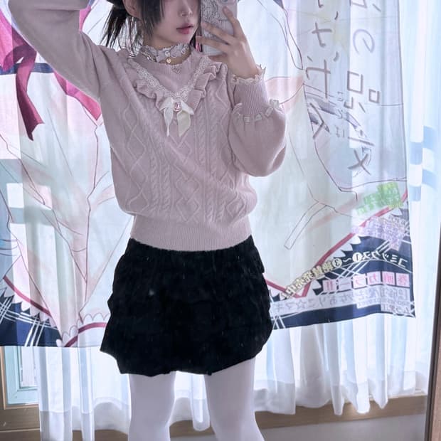 리즈리사 딸기우유 리본 니트