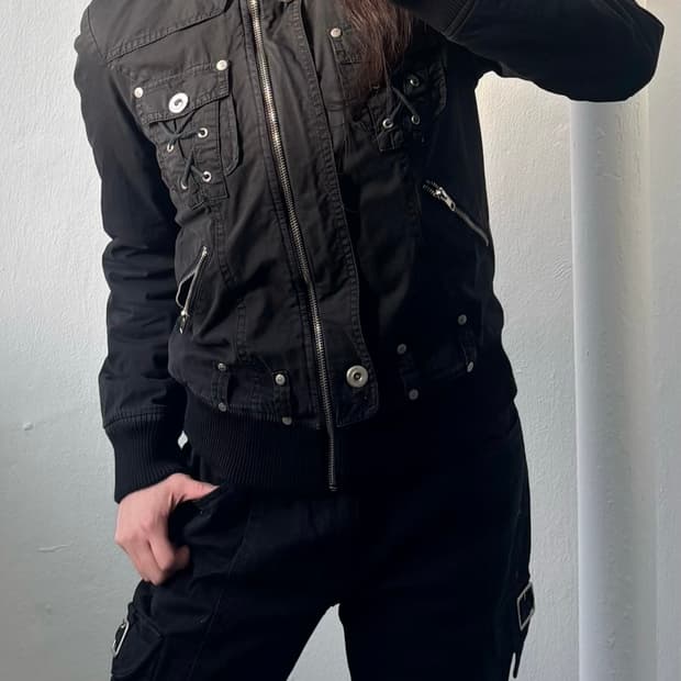 Vintage Black High Neck Zip-Up Jacket