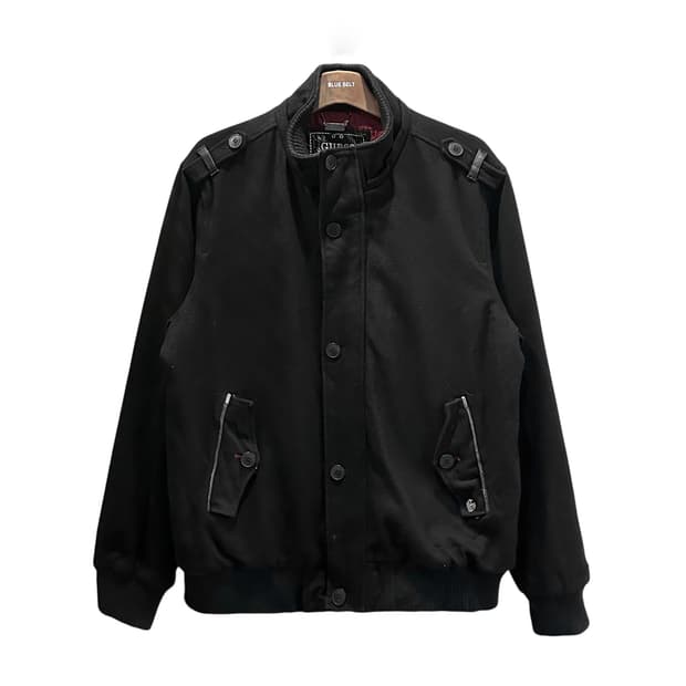 GUESS 게스 밀리터리 블루종 울 자켓 견장 디테일 블랙