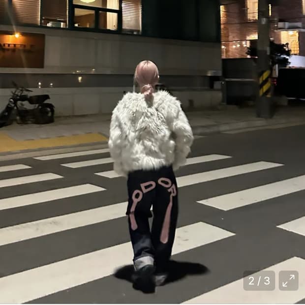 오도어 로고 드롭 데님 핑크 팬츠
