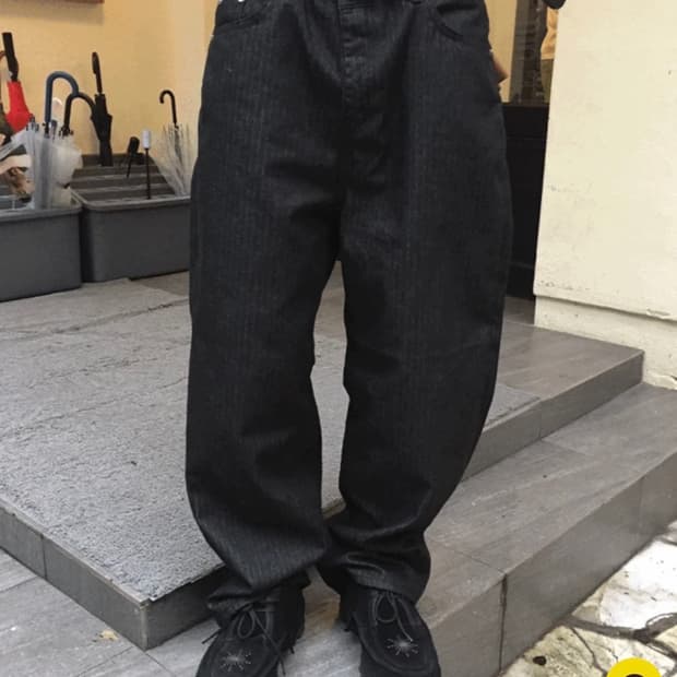 보세 스트라이프 헤링본 와이드 데님팬츠