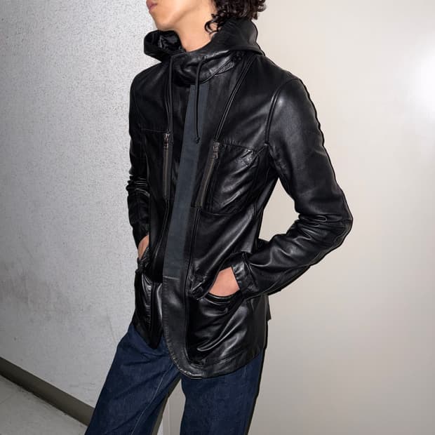 아르마니 익스체인지 레더 후드 자켓