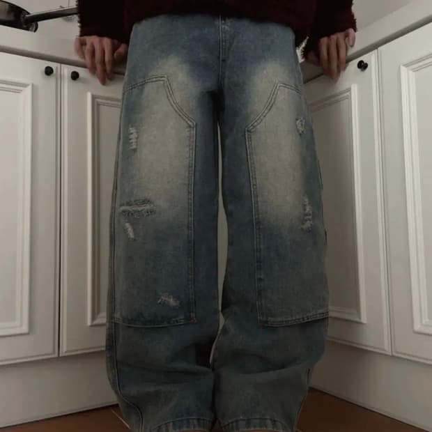 더블니 와이드 데님팬츠