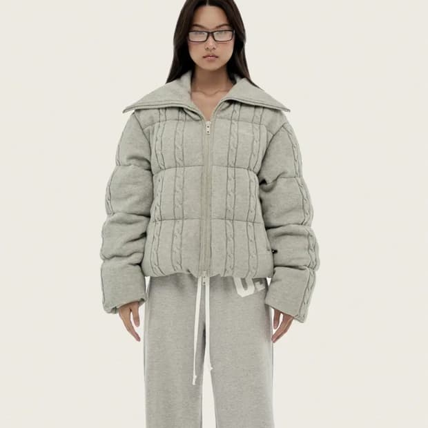 클리시어 츄츄 케이블 니트패딩 그레이