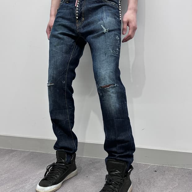 디스퀘어드 12ss 스터드 레더 벨트 데님 팬츠