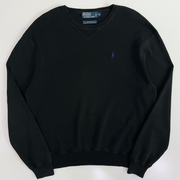 Polo  폴로 랄프로렌 자수 블랙 코튼 라운드 니트