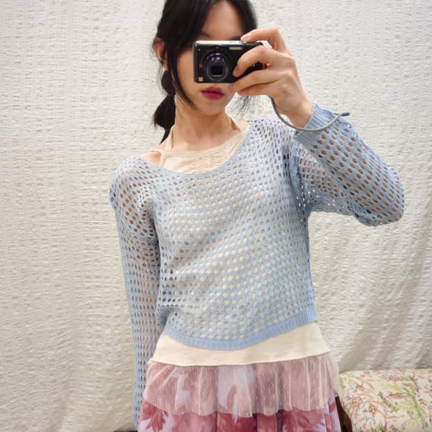 Muted blue net knit