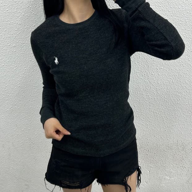 폴로 랄프로렌 화이트포니 차콜 와플 롱슬리브 S