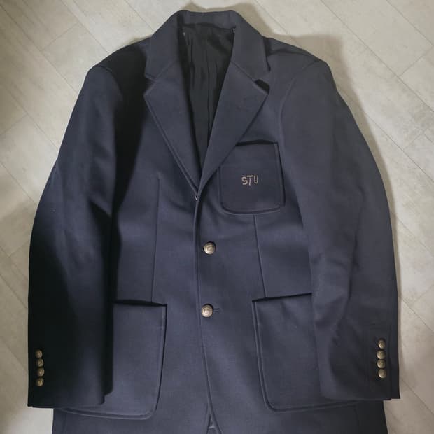 STU 3버튼 울 핸드 스티치 블레이저 네이비 S