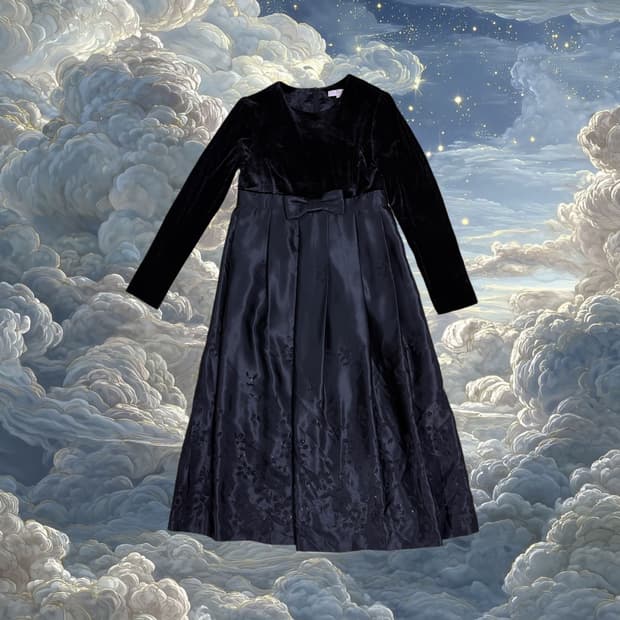 빈티지 벨벳 리본 블랙 원피스