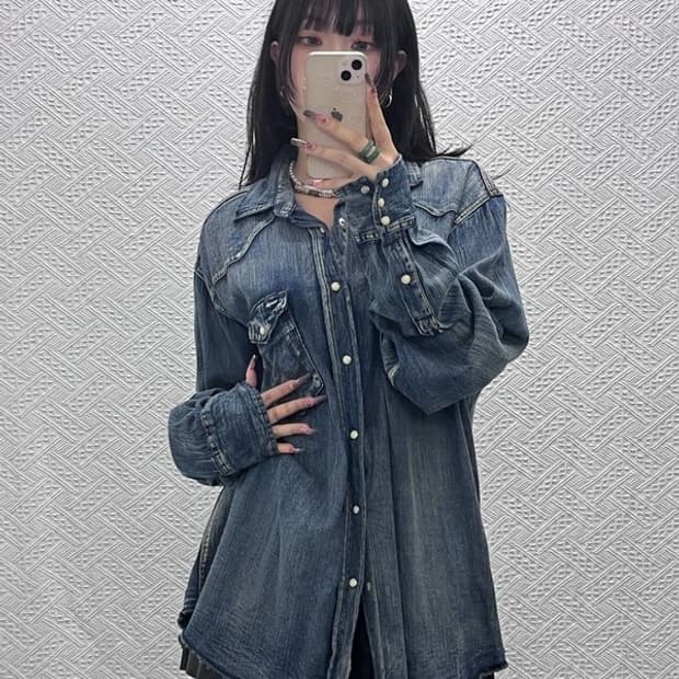 랭글러 컨트리 웨스턴 빈티지 오버핏 워싱 데님셔츠 XL C11990
