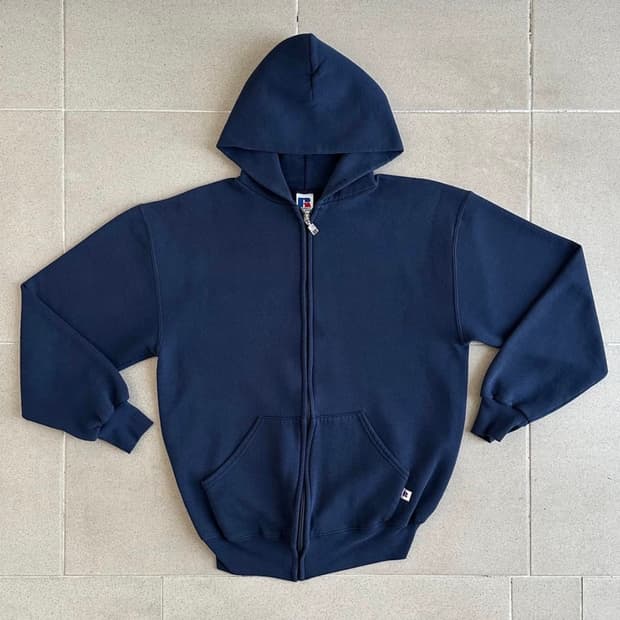90s 빈티지 러셀 후드집업 네이비 M