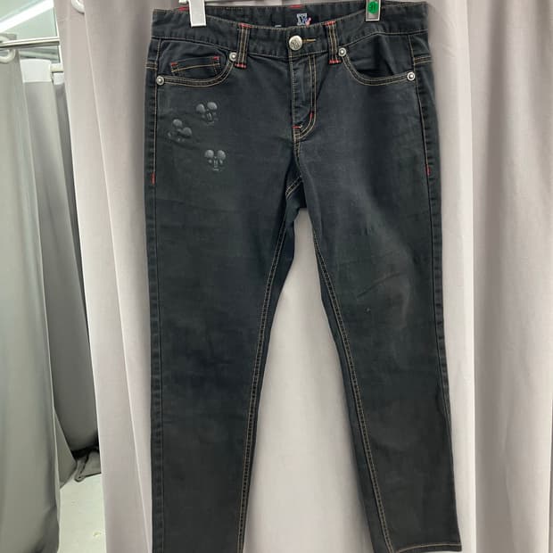 미키 성조기 백라벨 블랙 데님진 