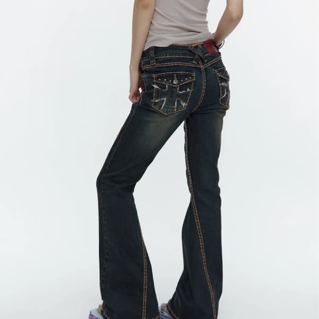 러프넥 Bold Stich BootCut Denim Blue s