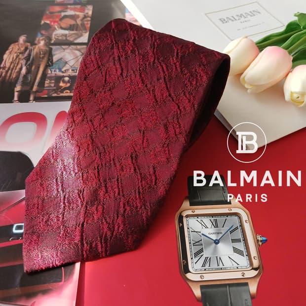 발망 실크 버건디 자카드 패턴 넥타이 9.8cm A+~A등급 A18967