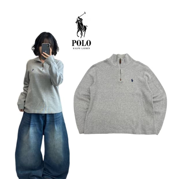 폴로 신형 포니 아노락 반집업 니트 그레이
