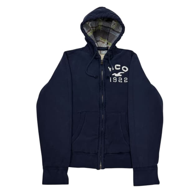 홀리스터 빈티지 Y2K 체크 누빔 후드집업 자켓 네이비 L