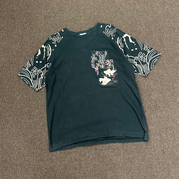 XL)카라쿠리 타마시 빈티지 오리엔탈 프린팅 포켓 반팔