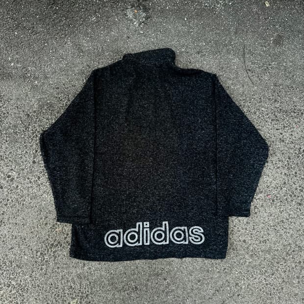 90s 아디다스 올드스쿨 스펠아웃 오버핏 차콜 후리스 점퍼 XL