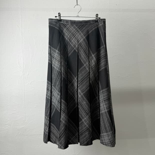 JPN 체크 플리츠 롱 스커트