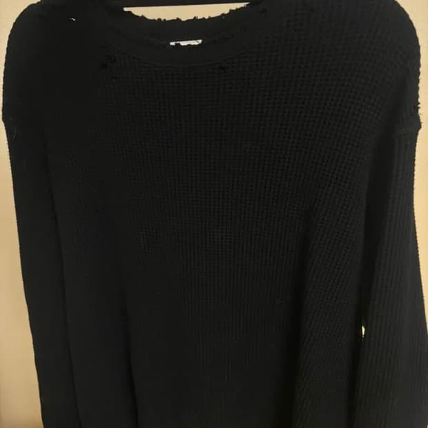 스탠드얼론 DISTRESSED WAFFLE T-SHIRT, BLACK