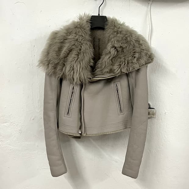 릭오웬스 2016FW 램스킨 퍼 시어링 하이넥 무스탕 바이커 자켓