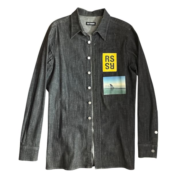 SS15 raf simons patch/shark denim shirt