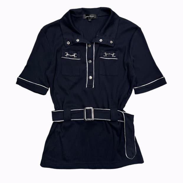navy belted ribbed t-shirt